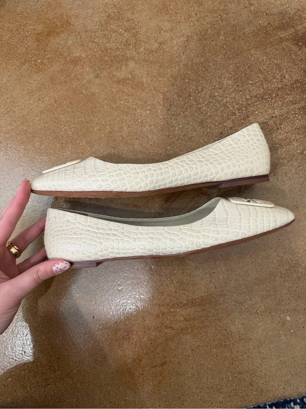 Tory Burch Georgia Square-Toe Croc-Embossed Leather Ballet Flats